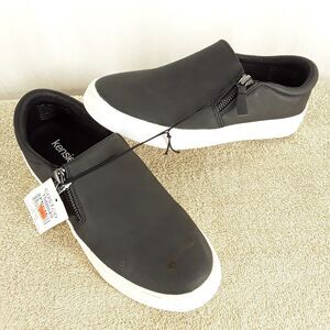 KENSIE Faux Suede Sneaker, Size 7.5 Women's, Soren, slip-on shoes, preppy, black